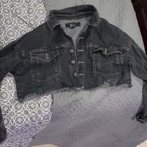 Cropped black denim jacket